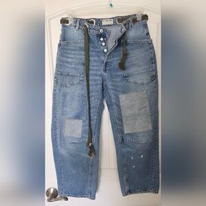 We The Free Light Blue Relaxed Jeans with Patchwork